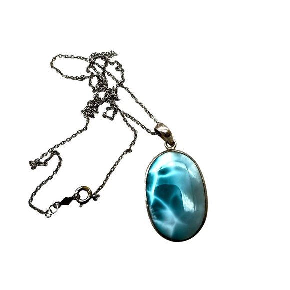 Larimar and Sterling Silver Oval Pendant Necklace - Picture 2 of 4